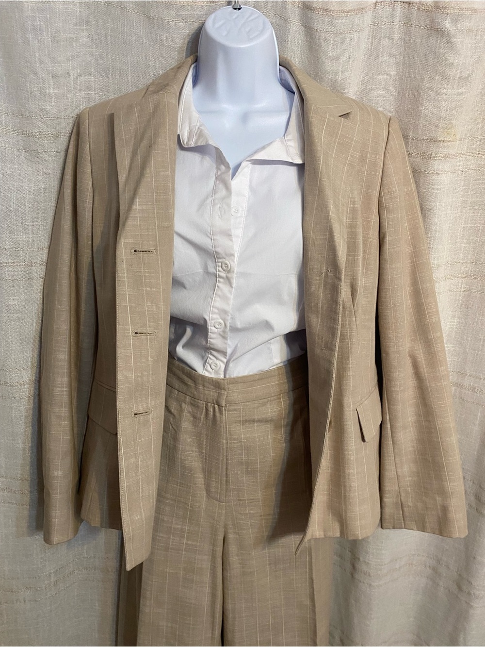 NWOT VTG 90s Suit Studio Kasper Beige Pinstripe Suit Set Neutral Blazer Pants 12